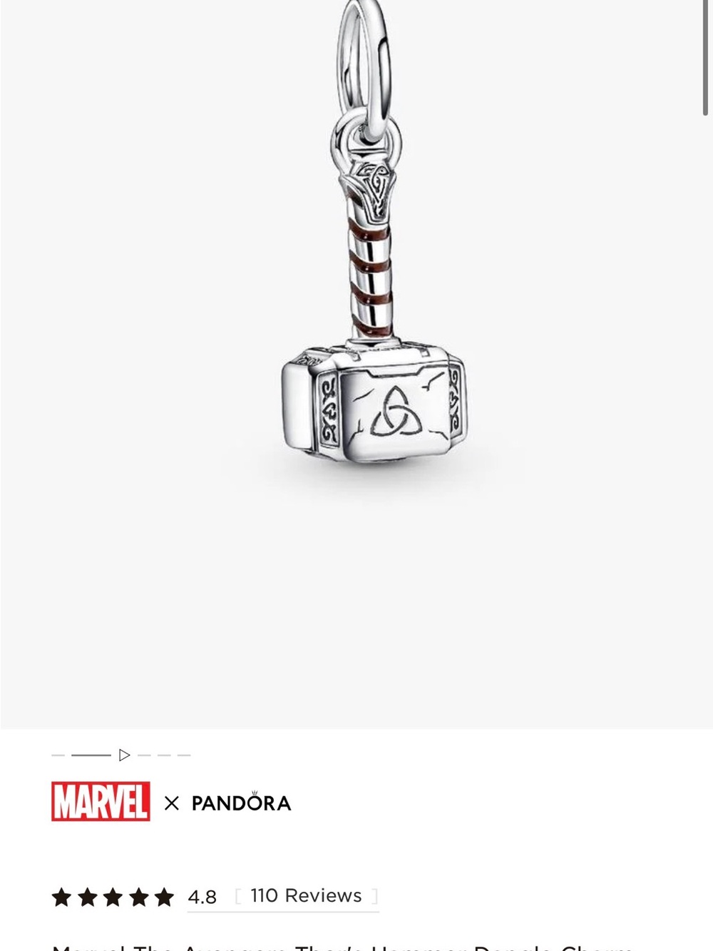 Pandora Silver Hammer Charm with Brown Handle Accents